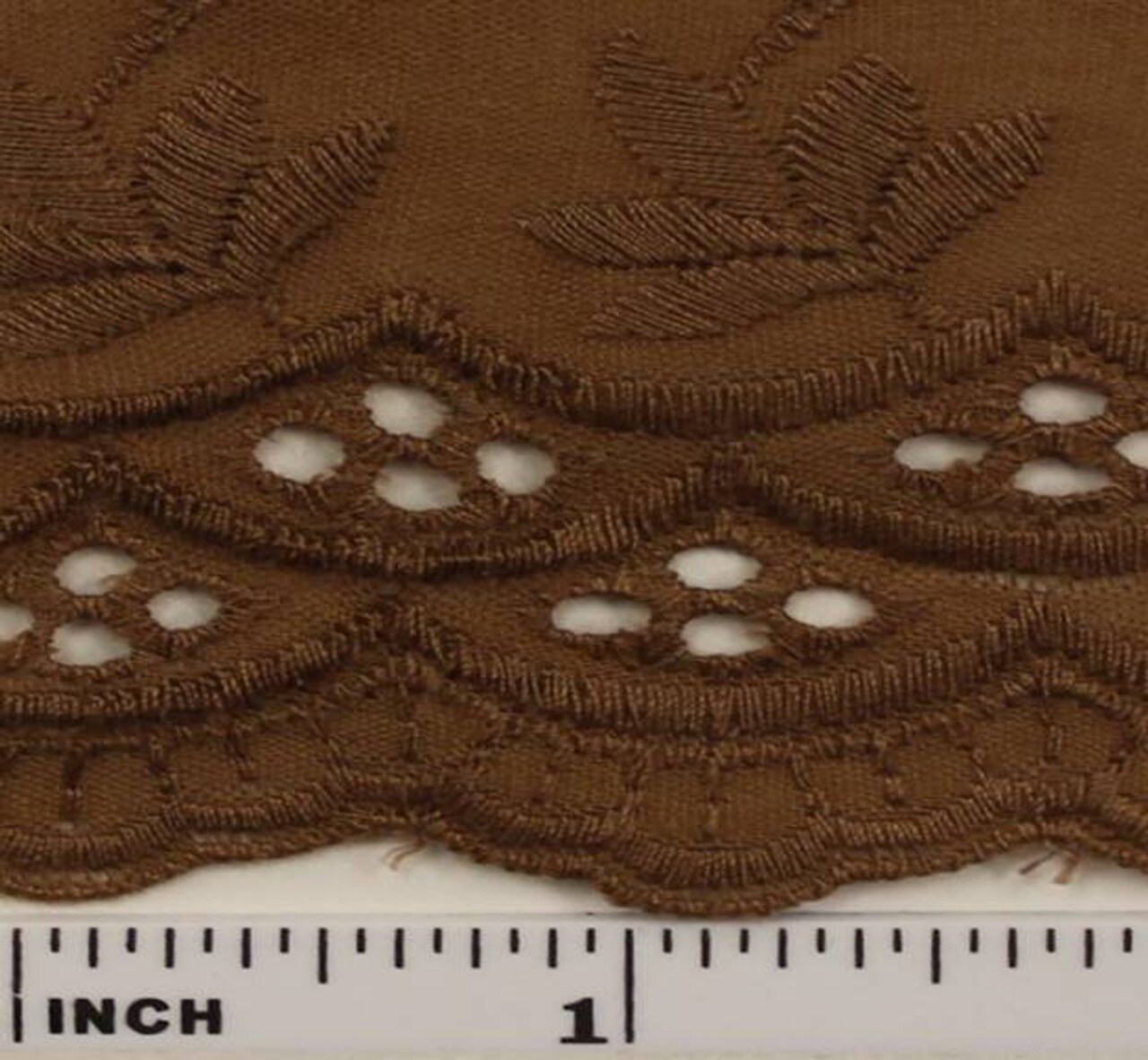 1 Yard Soft Brown Eyelet Embroidery Fabric Cotton Polyester Blend 41/42 Inches Wide